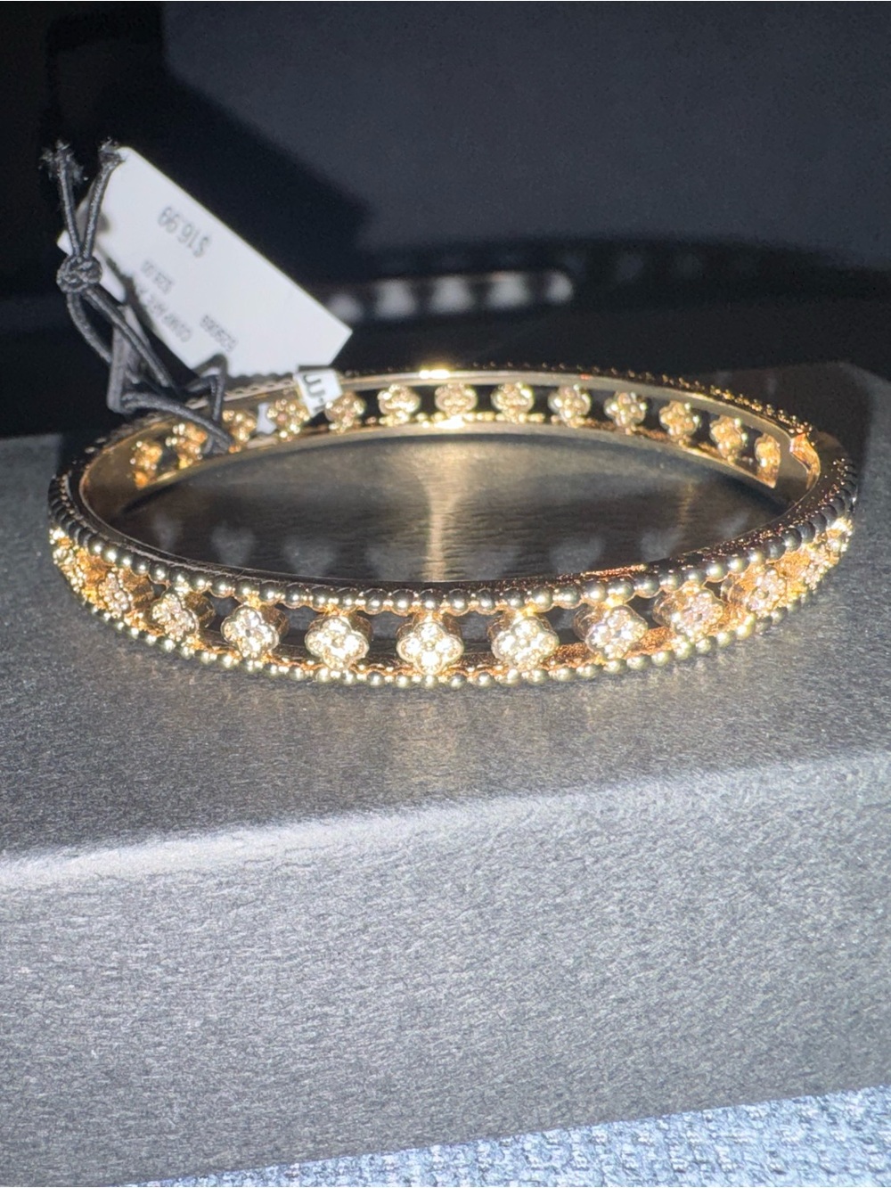 Gold-Tone Bracelet with Clear Crystal Floral Accents - Picture 2 of 4